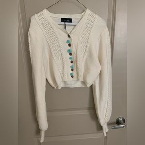 NWT Cider Cropped Knit Cardigan with Flower Buttons